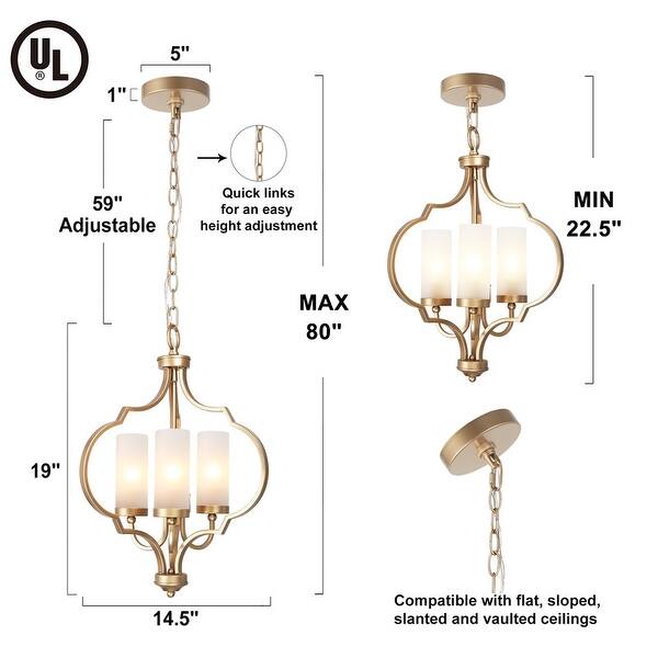Modern Gold 3light Large 14.5" Lantern Pendant Lights with Glass Shade